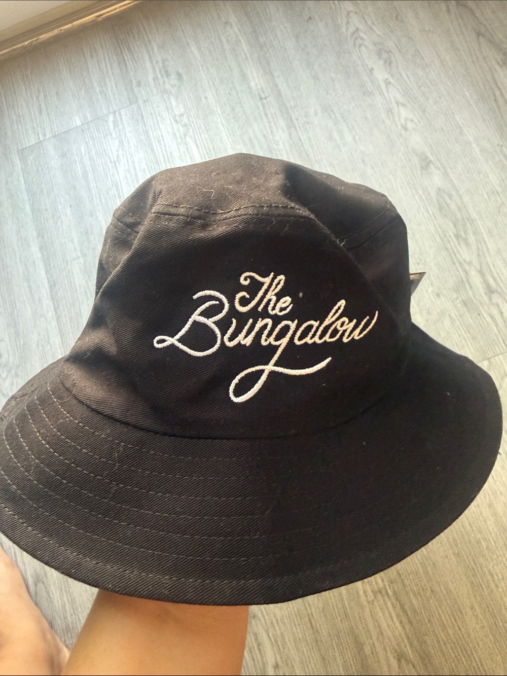 The Bungalow Embroidered Black Bucket Hat